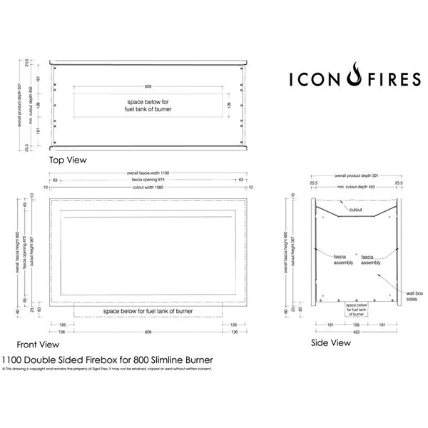 Icon Dwustronny Slimline Firebox FBDS1100 - Czarny