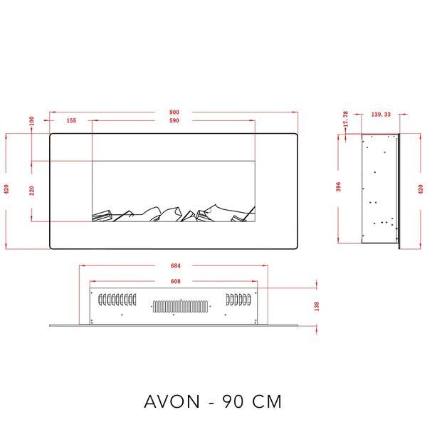 Albion 90 cm Wall-Mounted Electric Fireplace - Black