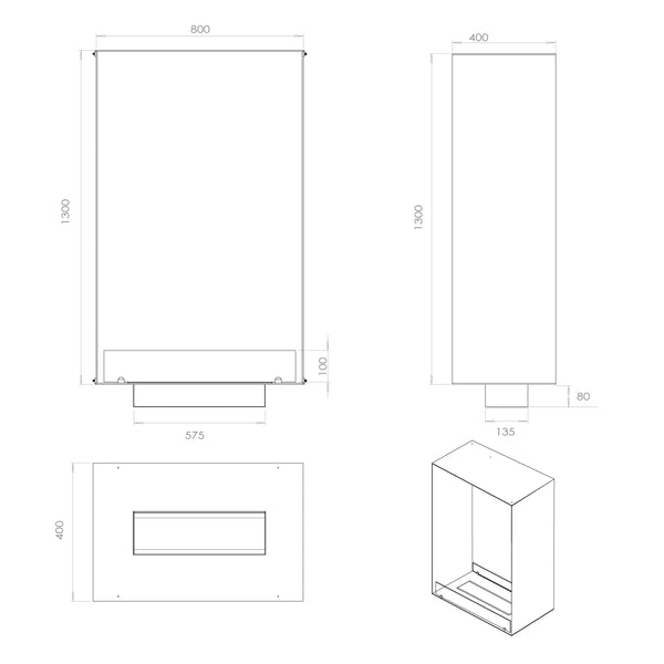 Foco Two 800 Tall - Dwustronny biokominek tunelowy