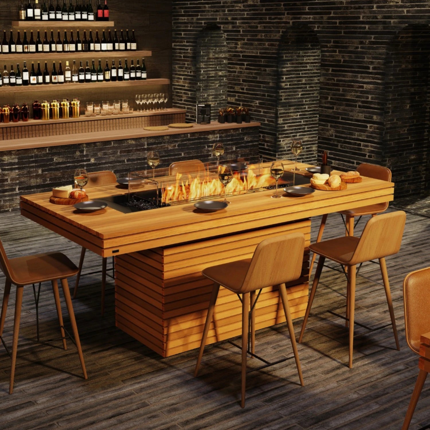 Gin 90 Bar - Teakowy biokominek na bioetanol