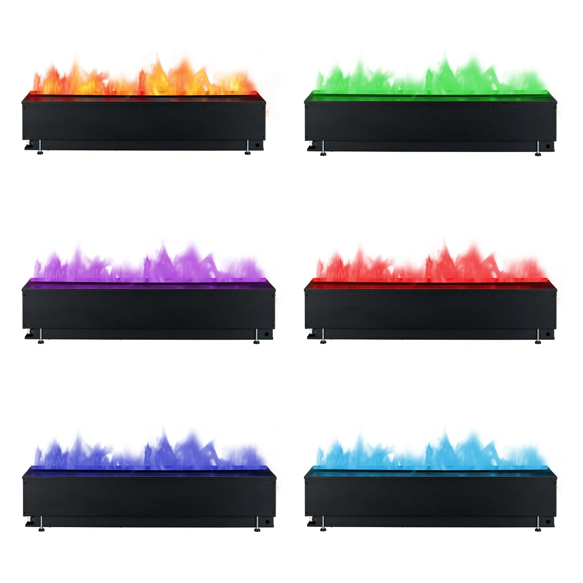 Dimplex Opti-myst Cassette 1000 Projects colour options: orange, green, purple, red, blue and light blue water vapour flames