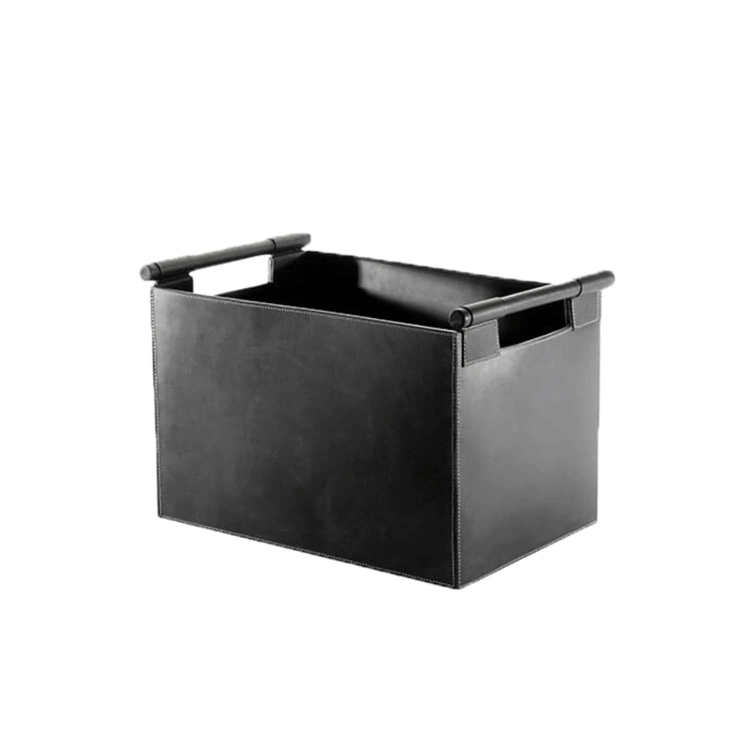 Square log basket, leather