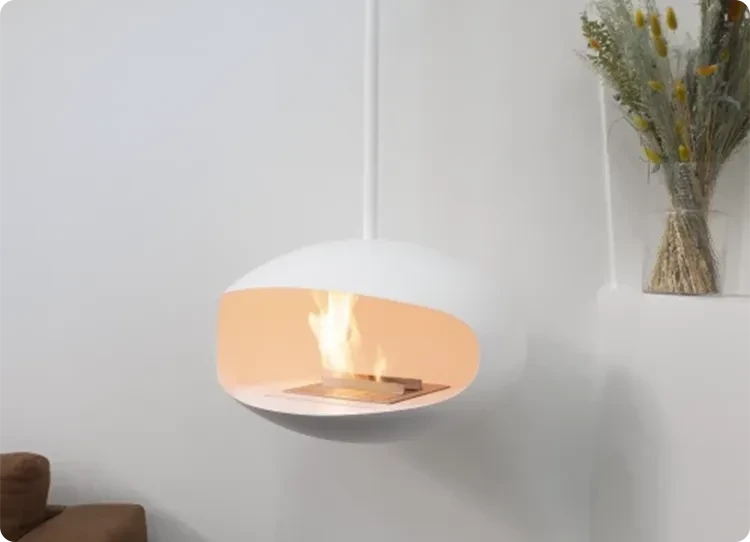 Wiszący kominek na bioetanol Cocoon Aeris w kolorze białym