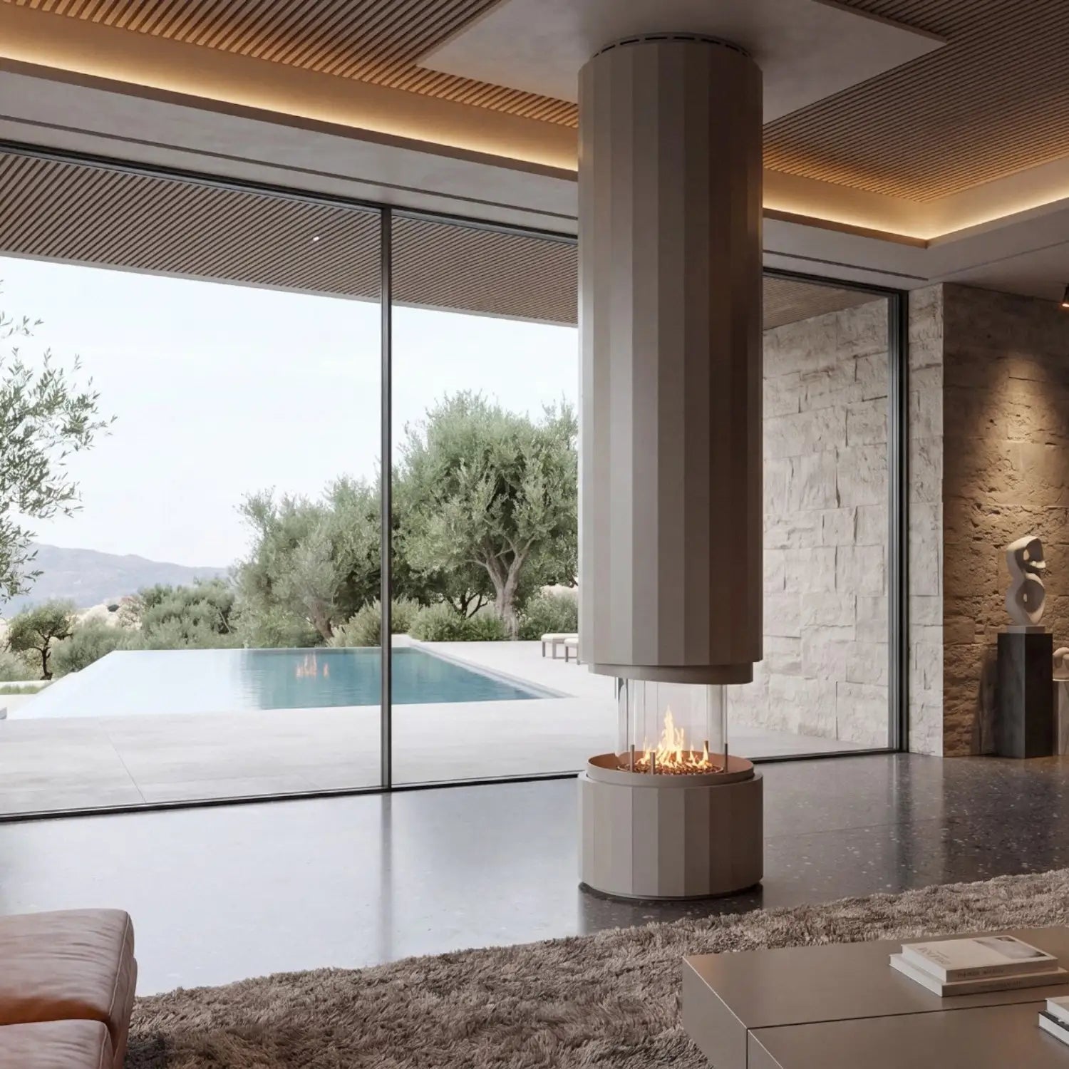 Pillar - Suspended Bioethanol Fireplace - Silk Grey