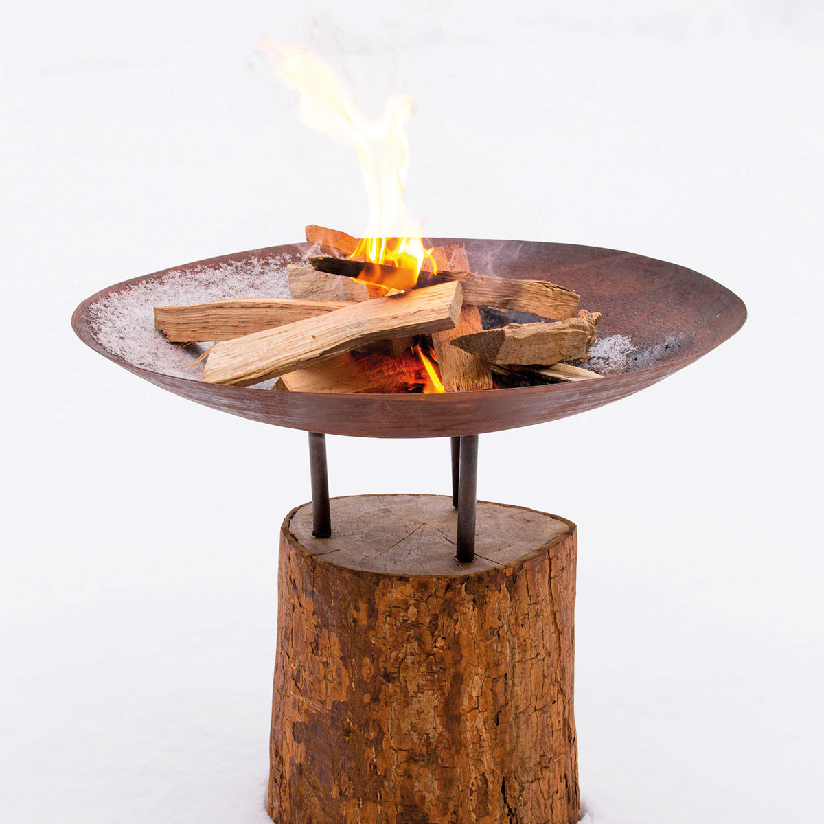 Logger Medium Corten Steel Firepit on a Wooden Base