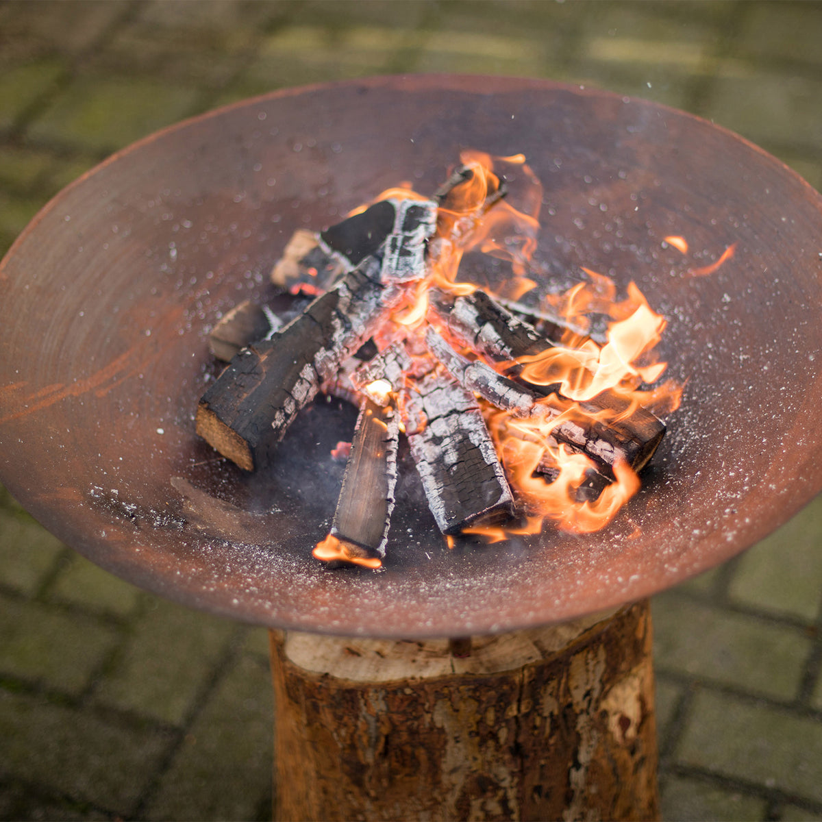 Logger Medium Corten Steel Firepit on a Wooden Base