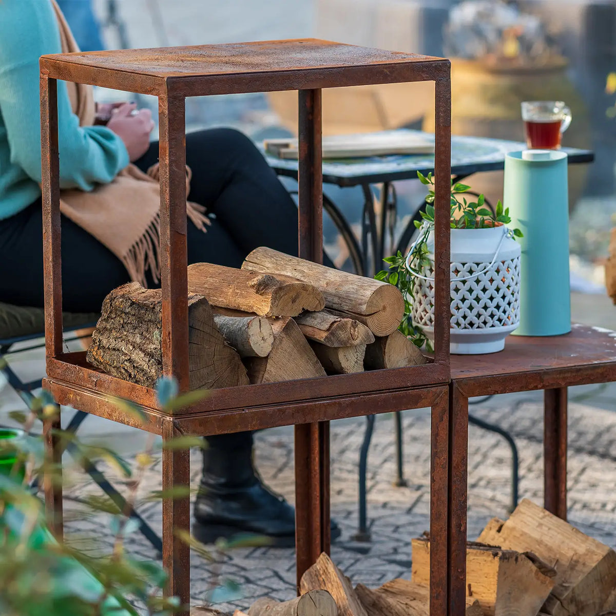 Hodr Wood Storage Box in Corten Steel - 50 cm