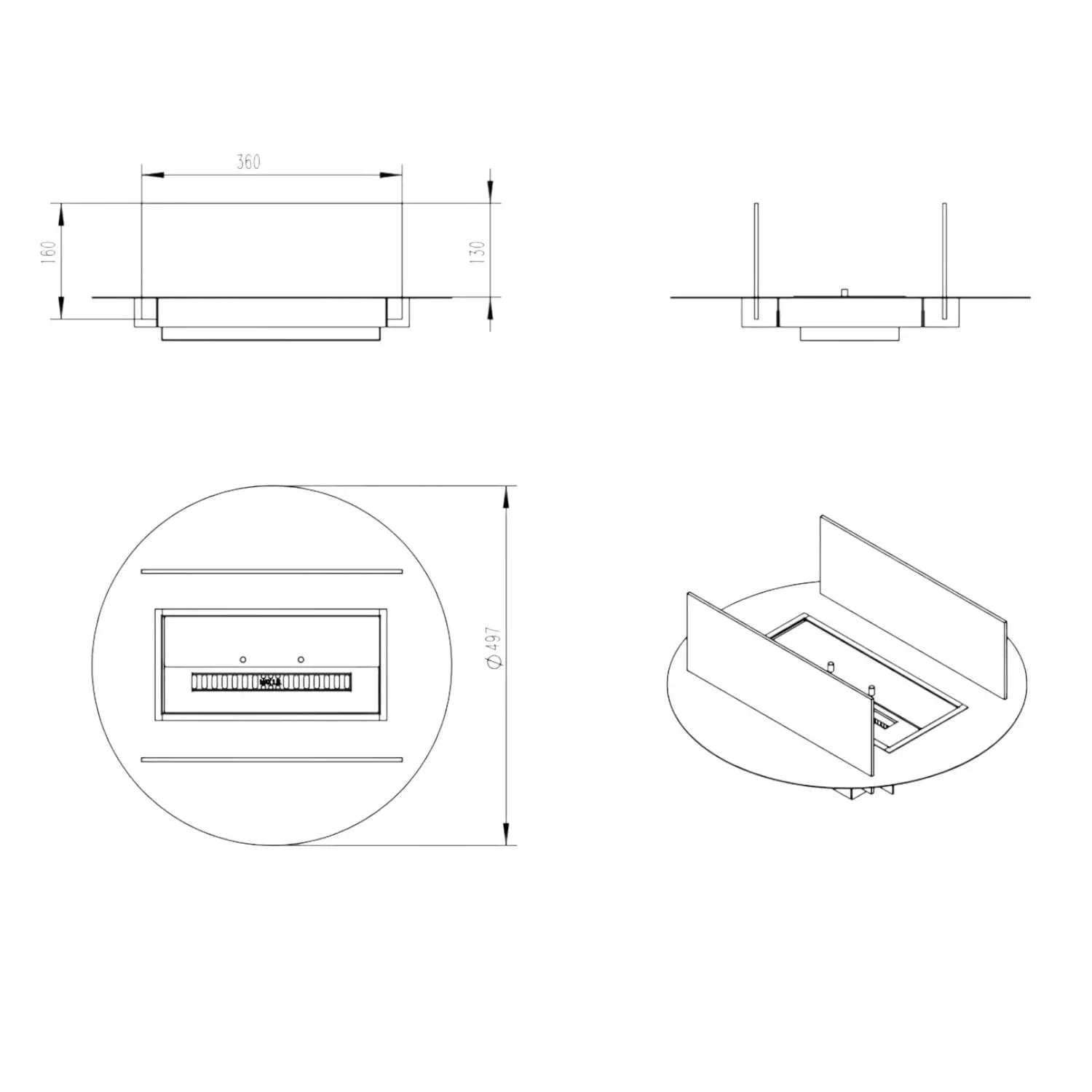 Zestaw palnika na bioetanol 497 – palnik zewnętrzny ze szkłem i profilem