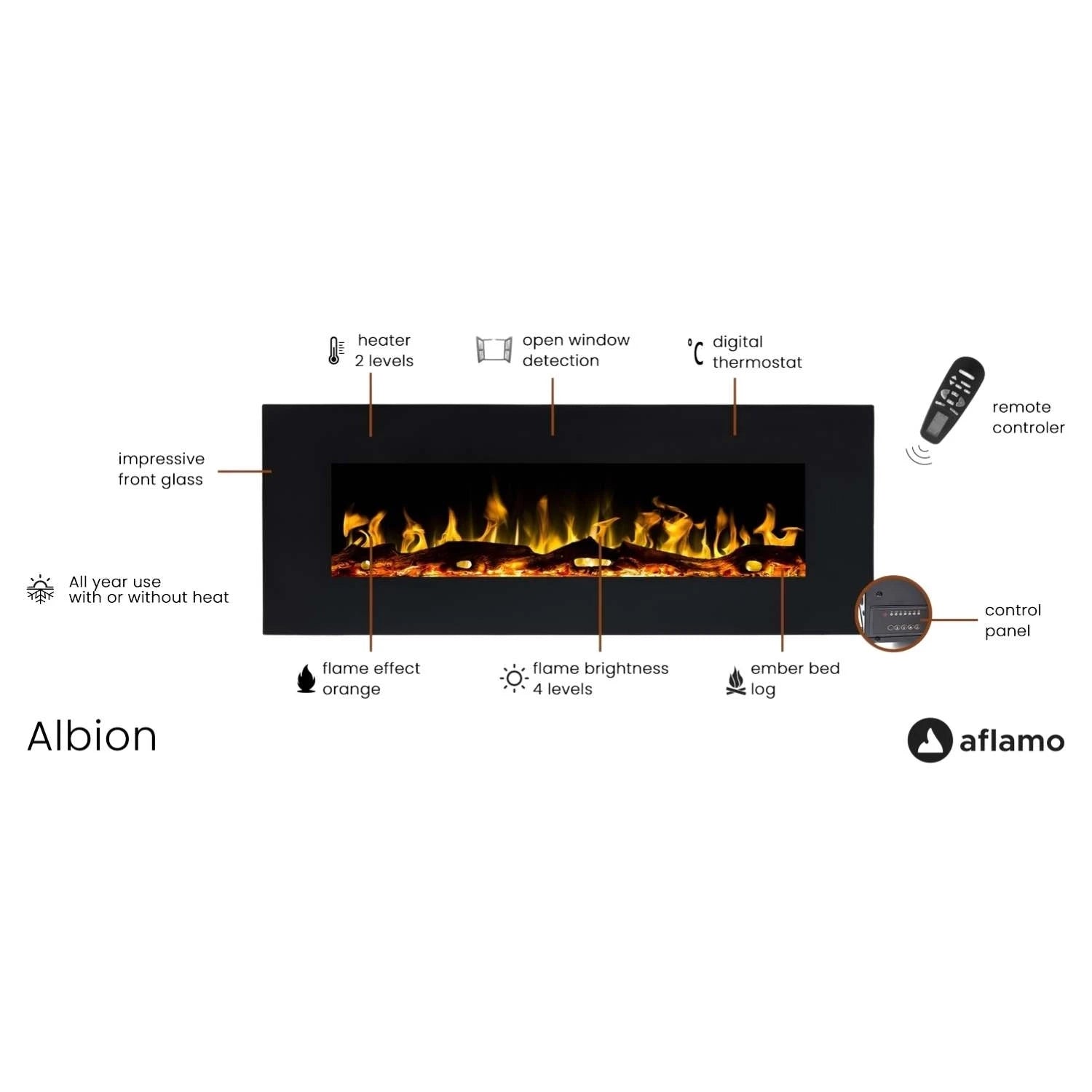 Aflamo Albion 128 cm czarny kominek elektryczny