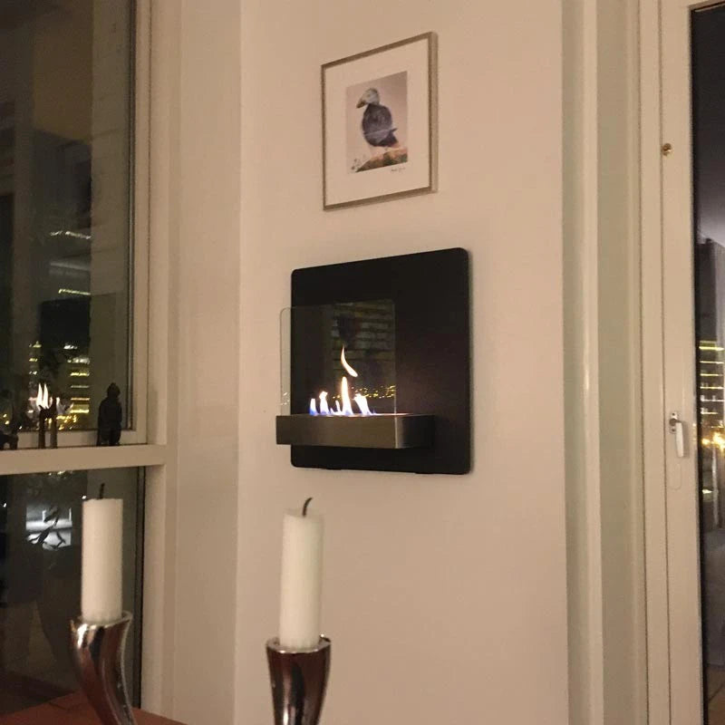Elegancki biokominek ścienny, czarny