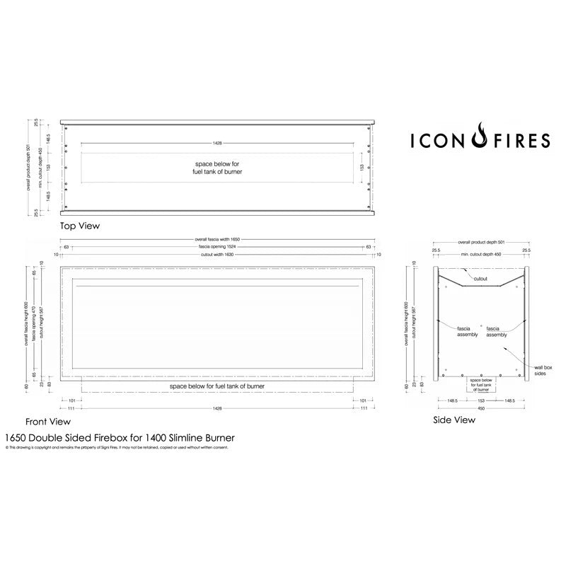 Icon Dwustronny Slimline Firebox FBDS1650 - Czarny