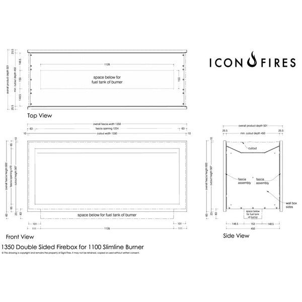 Icon Dwustronny Slimline Firebox SFBDS1350 - Czarny