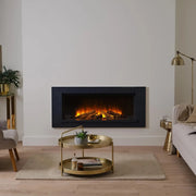 Holbury 1600 Grey Marble front-open built-in electric fireplace suite with open flame design and oak log set