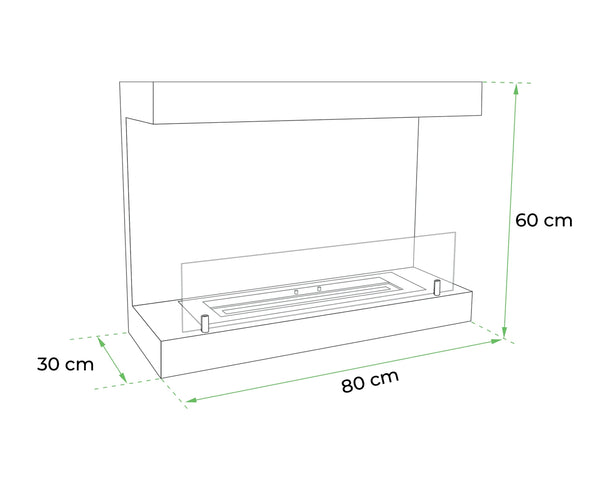 Dakota - Biokominek ścienny trójstronny 80 cm, biały