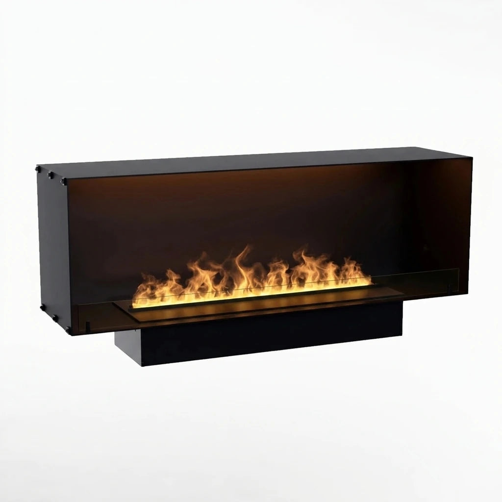 Foco Myst One 1500 water vapour fireplace, studio shot with realistic Opti-myst flame effect