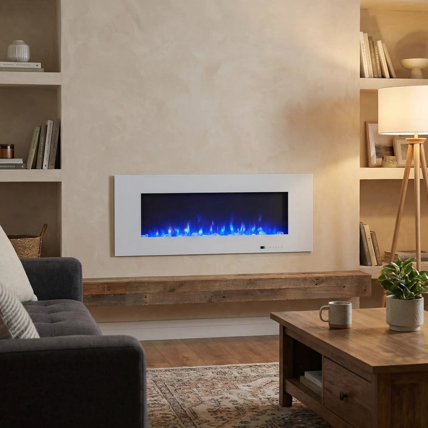 Azurite 127 cm – biały ścienny kominek elektryczny