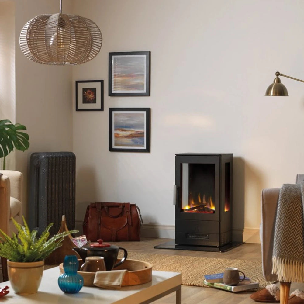 ACR Trinity 3 electric stove fireplace with side glass and realistic flame effect
