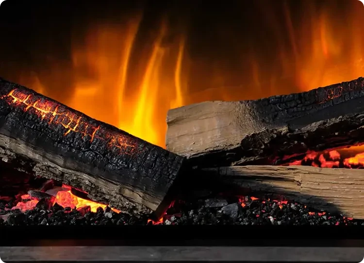 Elektryczny kominek Flamerite Fires z żarzącymi się polanami