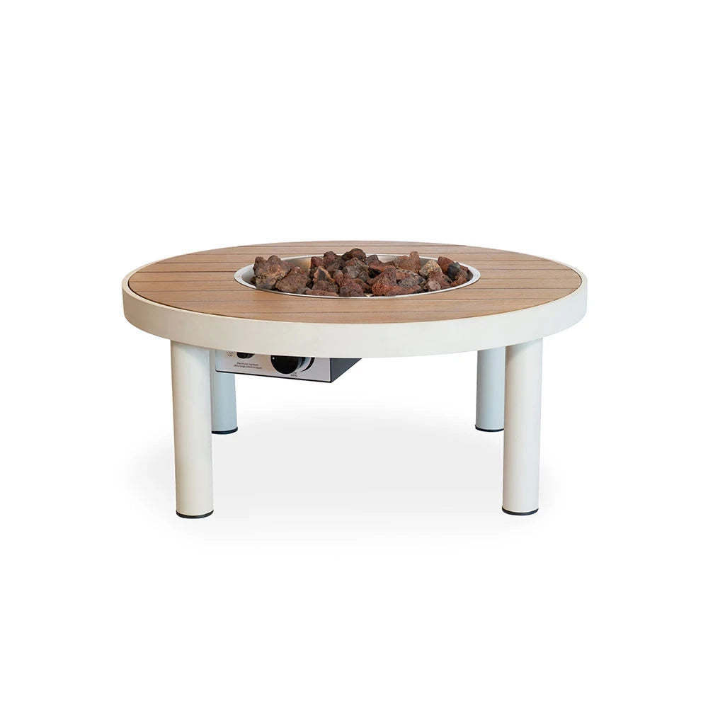 Riviera 80 Oyster Beige – Okrągły Stół z Paleniskiem Gazowym