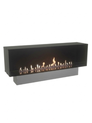 Foco One 1800 bioethanol fireplace with a realistic lit flame, white background studio shot