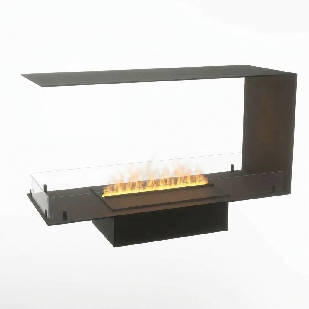 Foco Myst Room Divider 1000 water vapour fireplace, studio shot with realistic Opti-myst flame effect
