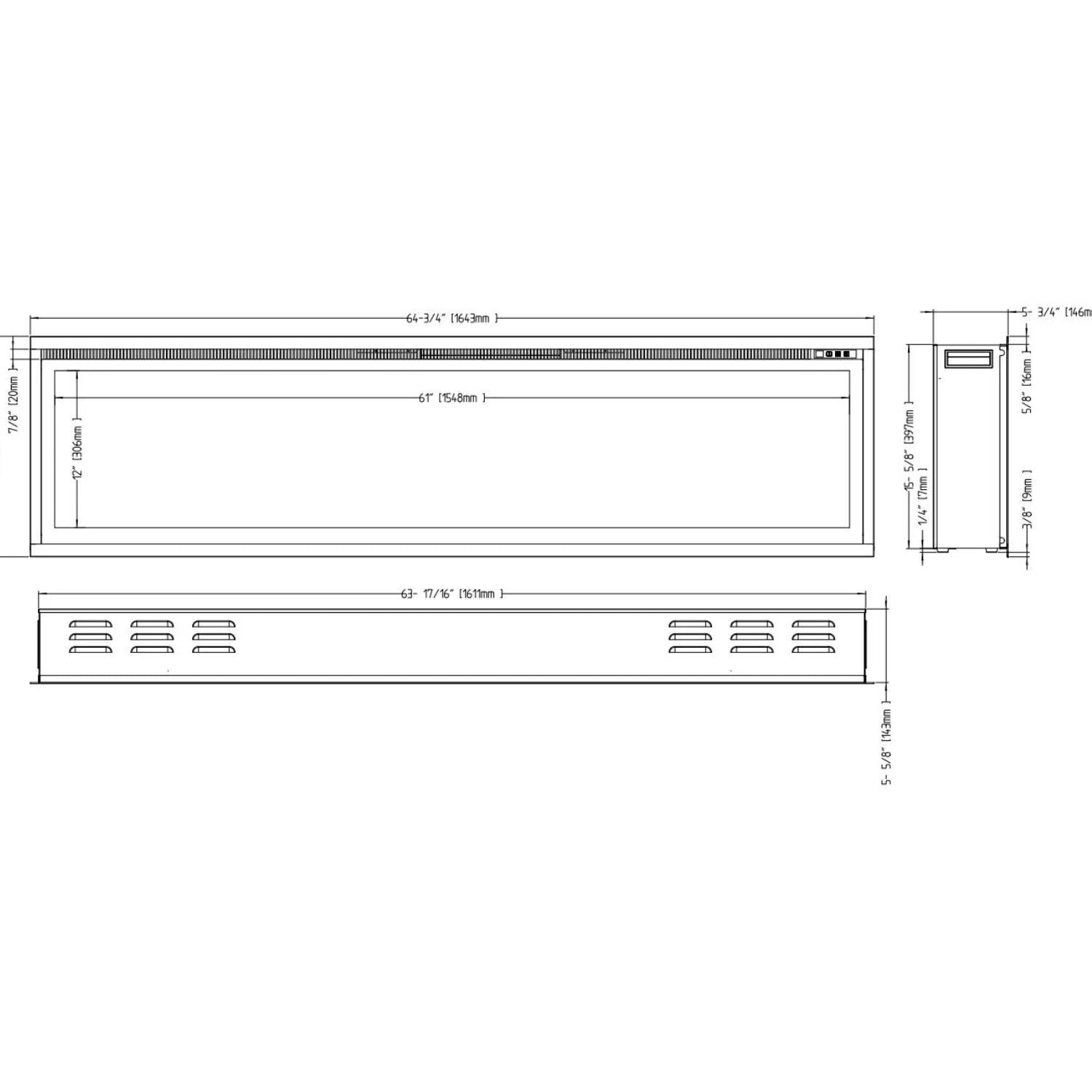 Royal Electric Fireplace 65" - 165 cm Wall-mounted Fireplace