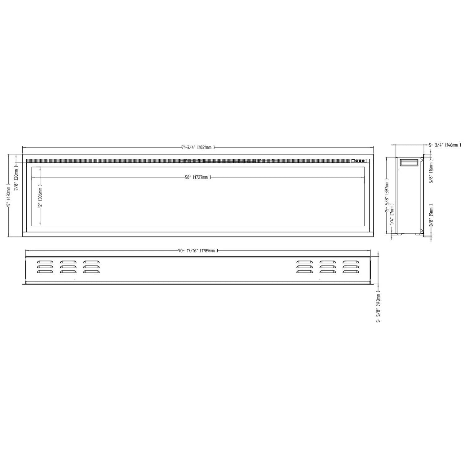 Królewski kominek elektryczny 72" - 182 cm kominek naścienny