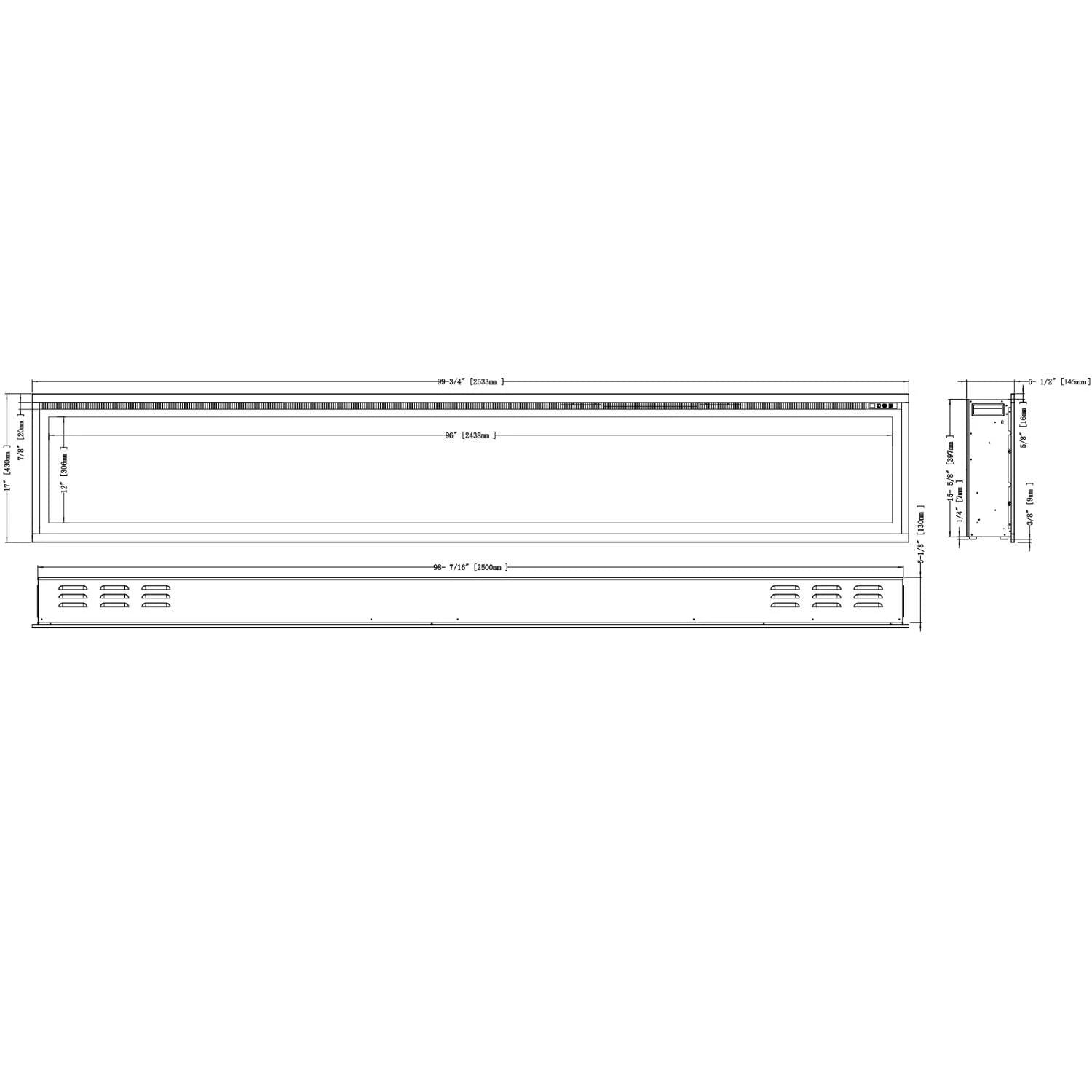 Królewski kominek elektryczny 100" - 254 cm kominek ścienny