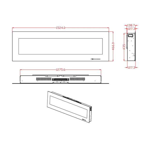 Azurite 152 cm - ścienny kominek elektryczny