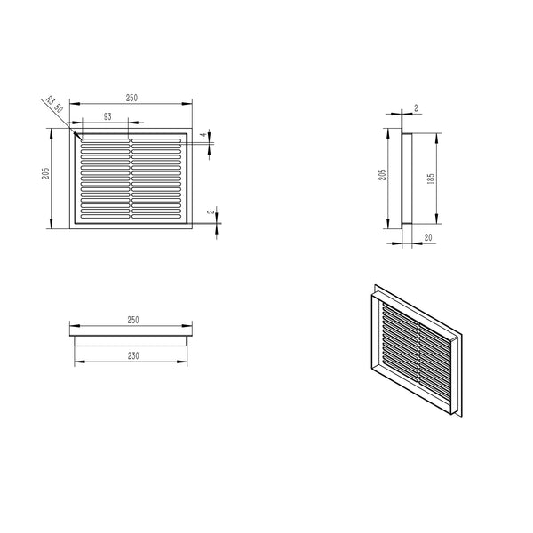 Kratka wentylacyjna biała – 25x20,5 cm – 210 cm²